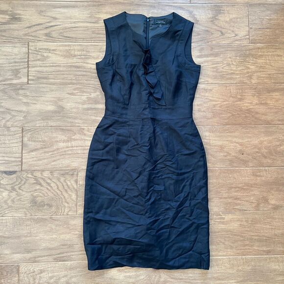 Tahari Dress Women's Size 2 Black Ruffle Front Sleeveless Linen Blend - Picture 1 of 6